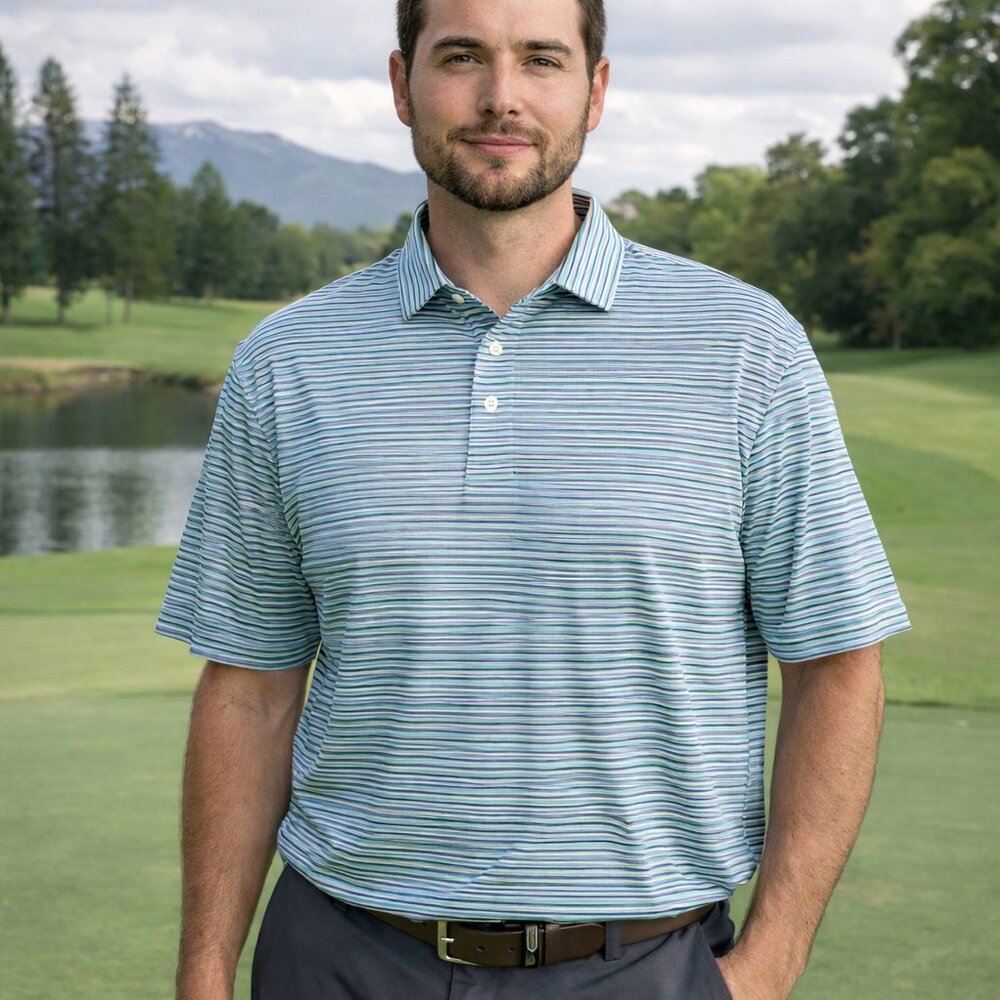 RLX Ralph Lauren Golf Polo XXL NWT Green Blue Striped Performance Shirt